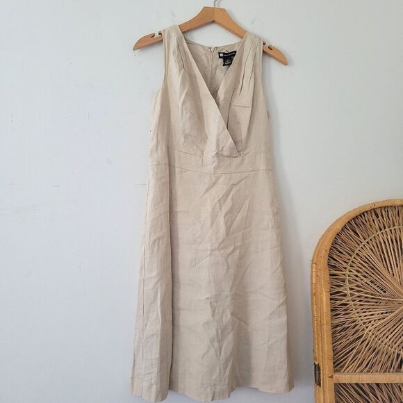 Valerie Bertinelli 100% Linen Dress Neutral Beige 8 - Picture 1 of 8